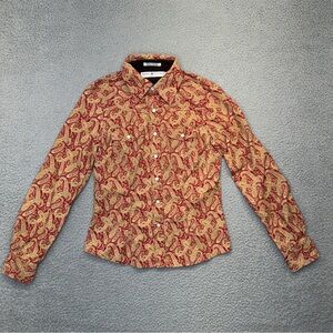 Vintage Tommy Hilfiger Jeans Button Up Shirt Womens Small Red Paisley Cordouroy